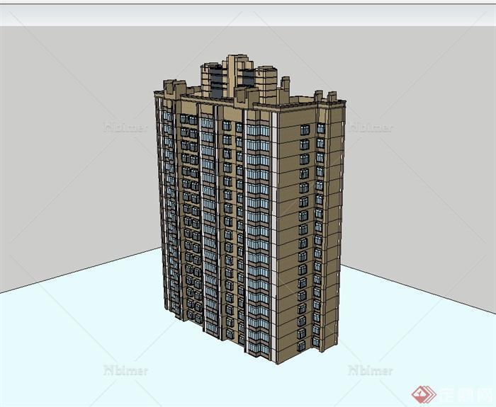 某现代风格多层居住小区建筑楼设计su模型[原创]