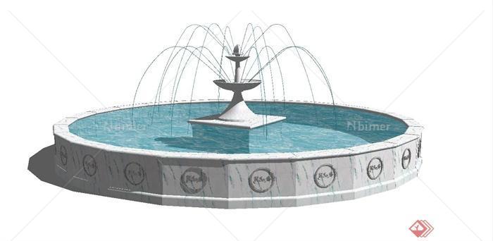 某欧式风格圆形喷泉水池设计SU模型[原创]