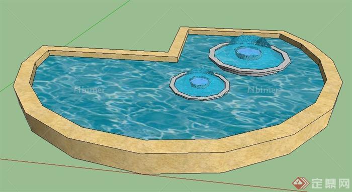 某现代简约风格喷泉水池su模型