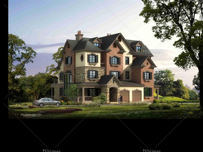 某英式风格别墅建筑设计su模型（含效果图、cad方