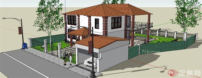 现代两层别墅住宅建筑设计SU模型