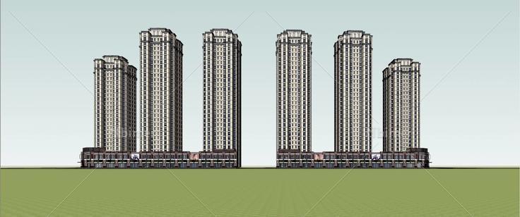 简欧高层住宅和商业(72531)su模型下载