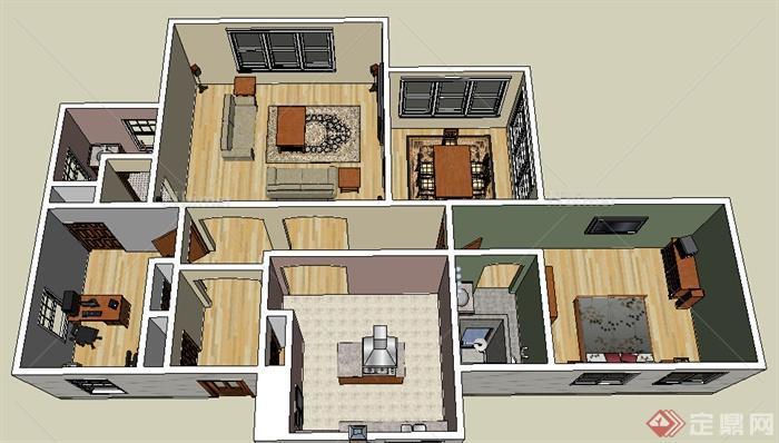 某现代大户型住宅空间设计SU模型