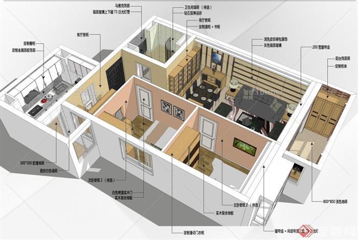 某住宅装饰设计全套图纸（含CAD+SU+效果图）[原