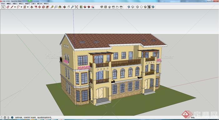 某小别墅洋楼设计SU模型素材