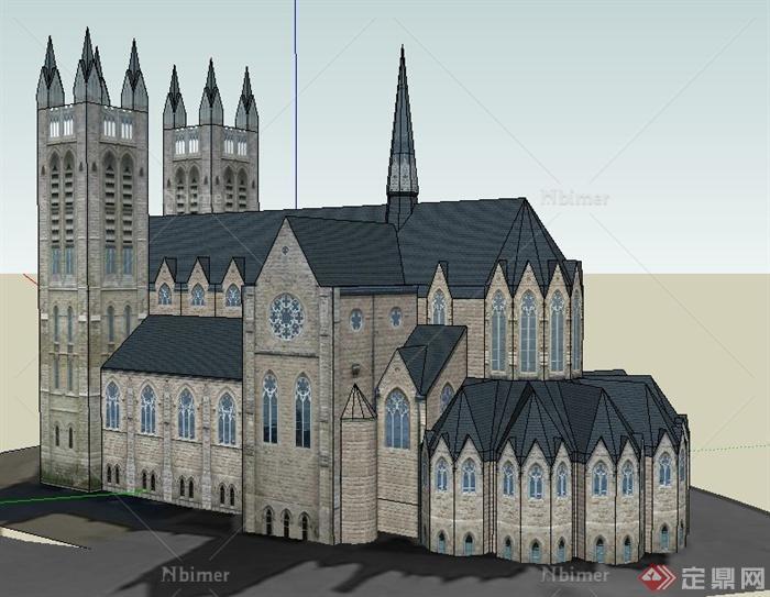 某地英式风格教堂建筑设计SU模型