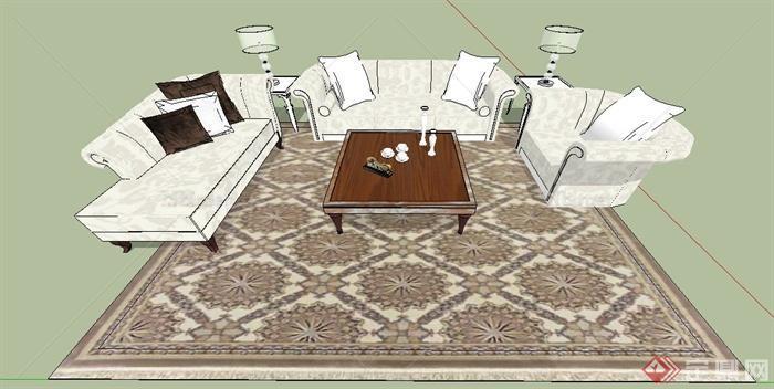室内装饰现代沙发茶几组合su模型