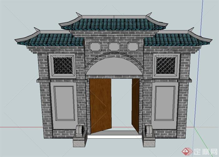 古典中式风格建筑门楼门廊设计SU模型