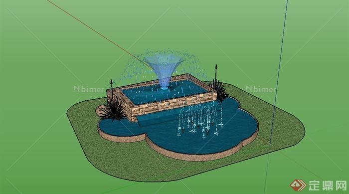 现代喷泉水池水景设计su模型[原创]