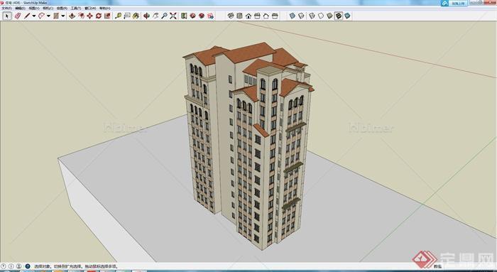 现代高层住宅设计建筑SU模型