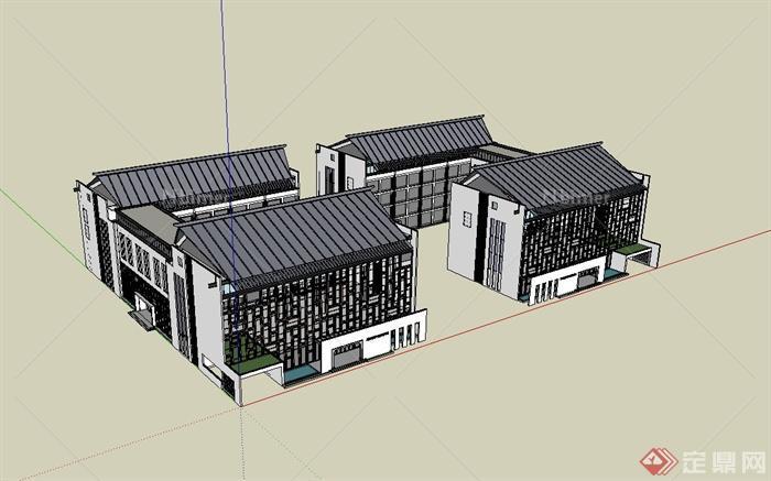 某现代中式风格老干部住宅楼建筑设计su模型[原创