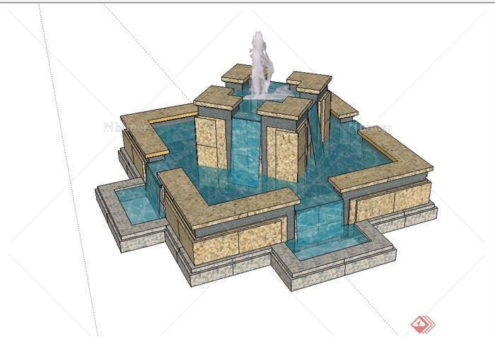 某现代风格独特喷泉水池景观设计su模型[原创]