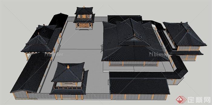 古典中式寺庙建筑设计SU模型