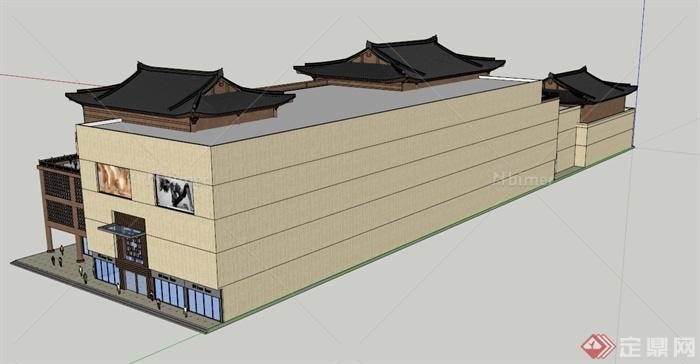 某现代中式商业楼建筑设计SU模型（带效果图）