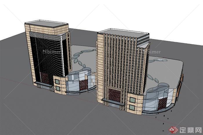 某现代风格办公楼、商城建筑设计su模型