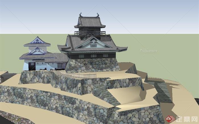 某特殊山地日式居住建筑SU模型