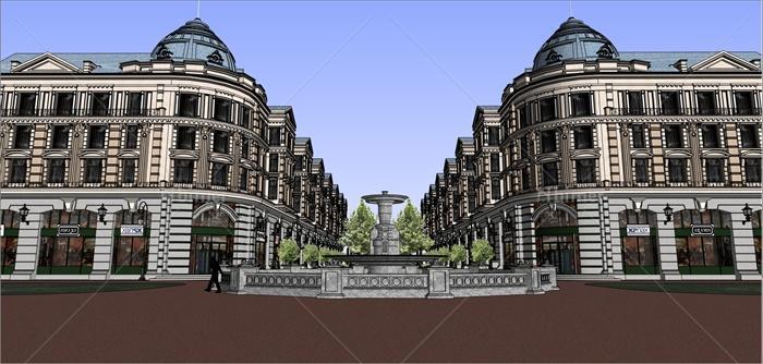 欧式商业街建筑景观设计SU模型