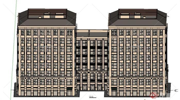 某新古典两栋连接高层办公建筑设计SU模型[原创]