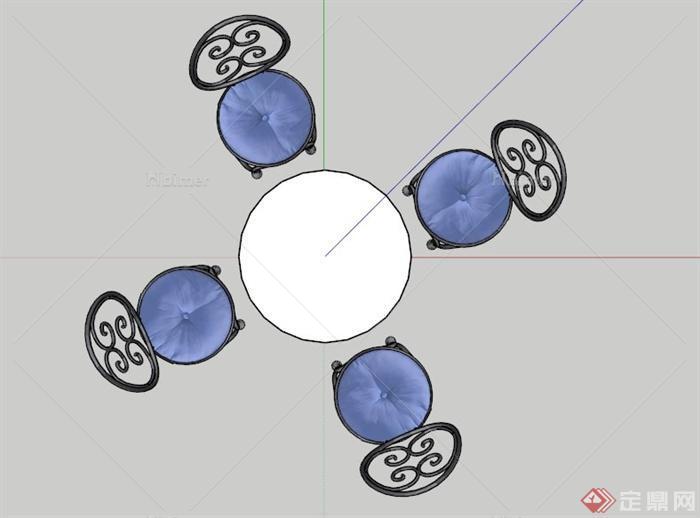 现代桌椅组合SU模型