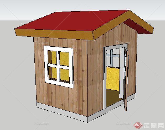 一间木板拼接小木屋建筑设计SU模型