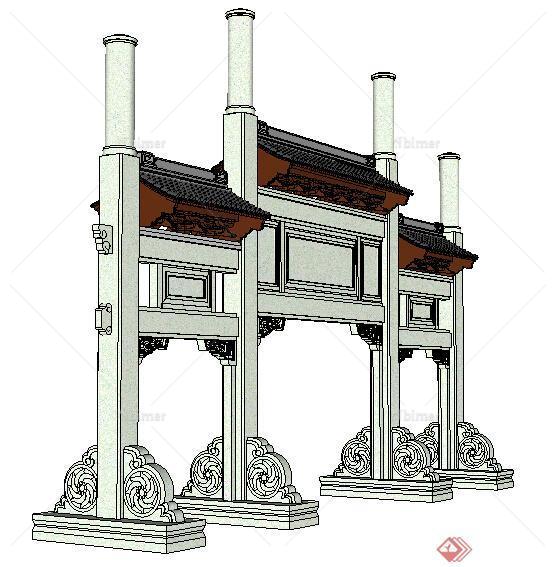 现代中式牌坊设计方案su模型