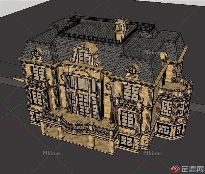 古典欧式别墅建筑设计SU模型