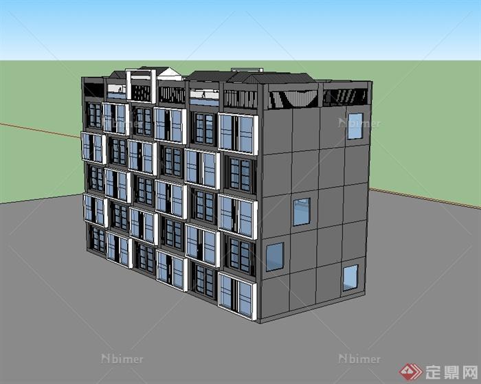 现代中式风格科技园区办公楼建筑楼设计su模型[原