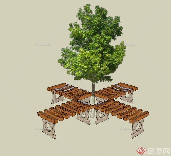 现代木制树池坐凳设计SU模型[原创]