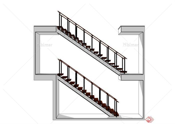 建筑设计某红色楼梯SU模型