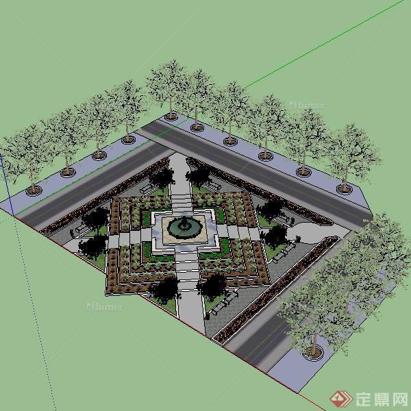 某小型广场喷泉台景观设计SU模型