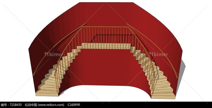 复古弧形楼梯SU模型