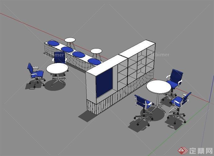 现代室内办公空间桌椅设计su模型[原创]