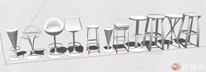 三组现代风格吧凳吧椅su模型