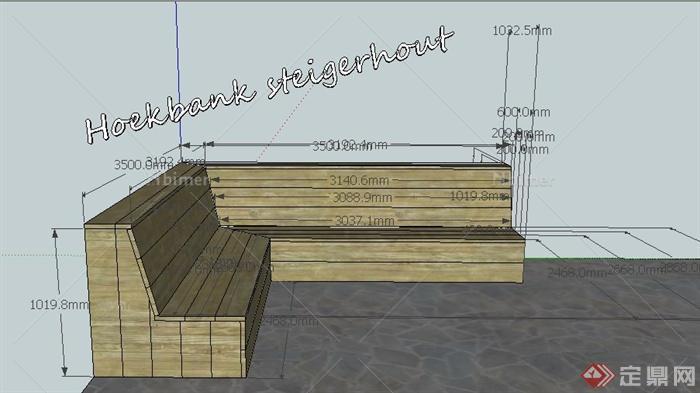 园林景观转角木椅SU模型