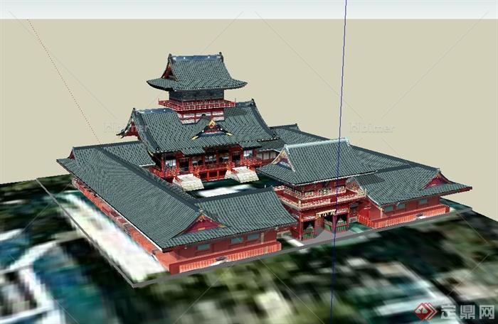 中国古典中式详细寺庙旅游建筑su模型[原创]