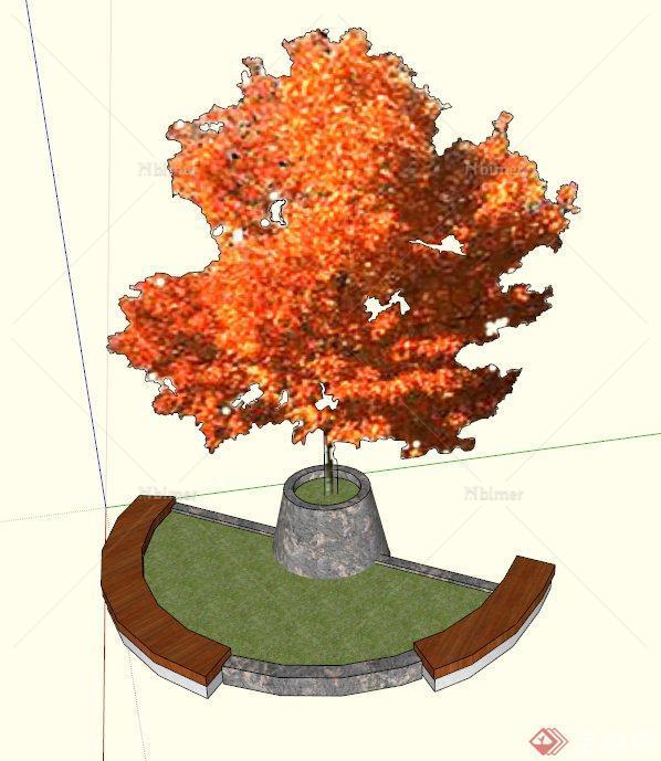 花树池坐凳设计SU模型