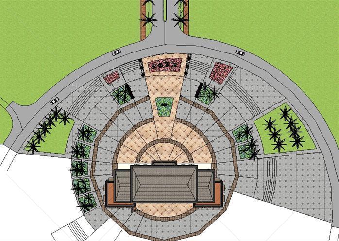 某新中式出雁会所建筑设计SU模型（带入口广场景