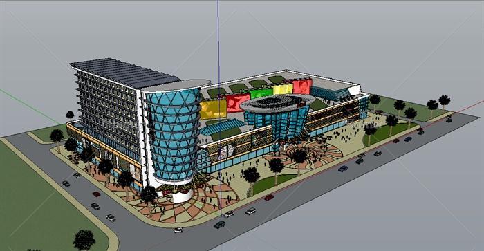 现代购物广场及酒店建筑设计su模型