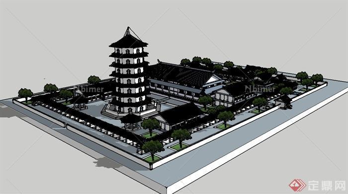古典中式风格佛寺建筑设计su模型[原创]