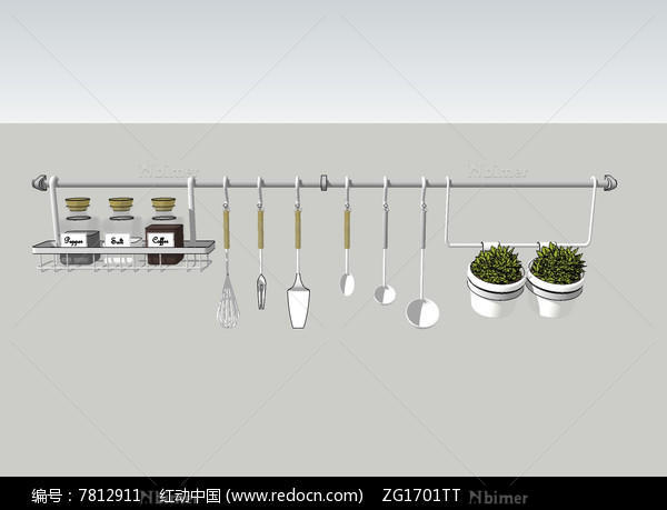 厨房壁挂式餐具SU模型