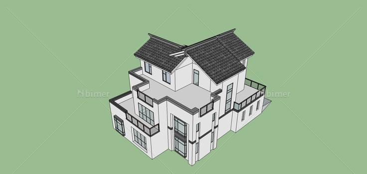 中式独栋别墅(76191)su模型下载