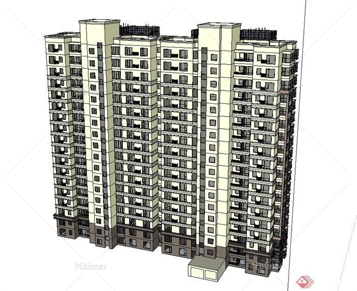 某现代风格精致详细高层住宅楼建筑设计SU模型[原