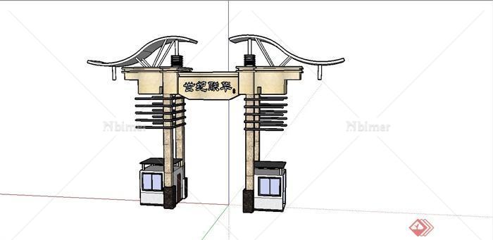 某现代简约风格小区大门设计SU模型[原创]