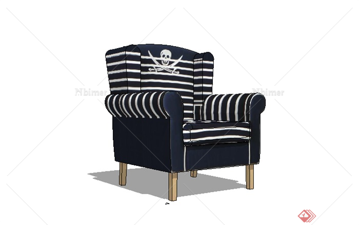 黑色海盗单人沙发设计SU模型[原创]