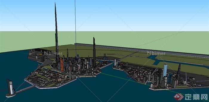 地现代风格滨水城市规划SU模型