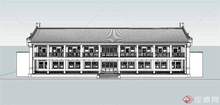 某古典中式两层联排办公建筑设计SU模型