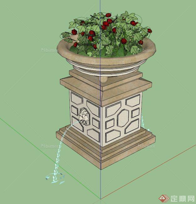 吐水花钵柱设计SU模型