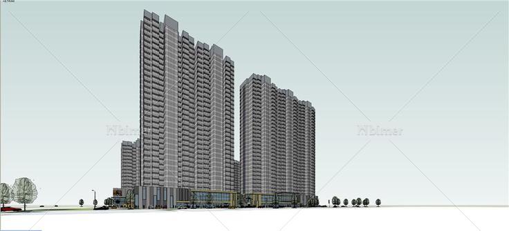 一个商住综合体没地形带彩平建筑设计方案su模型