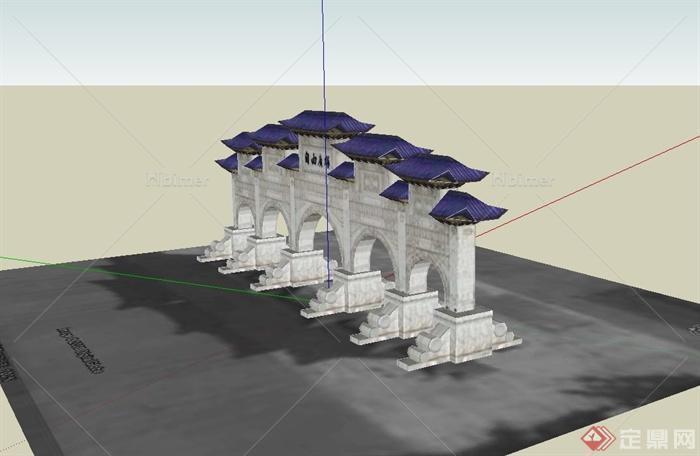 某广场古典中式牌坊设计su模型