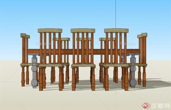 现代木制八人餐桌设计SU模型[原创]